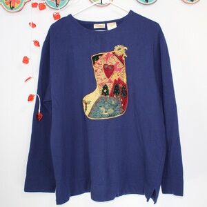 Bobbie brooks navy blue patchwork stocking sweatshirt women’s xl